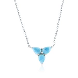Sterling Silver, Pear-Shaped Triple Cluster Larimar Necklace