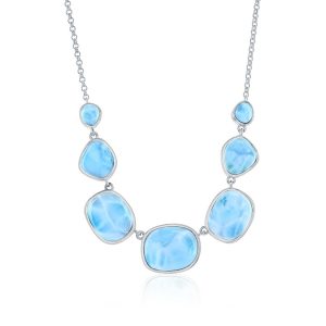 Sterling Silver, Multi-Irregular Shaped Larimar Necklace