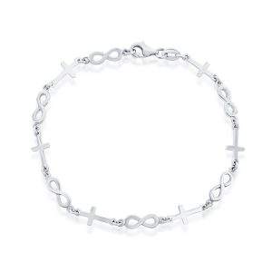 Sterling Silver, Alternating Cross & Infinity Link Bracelet