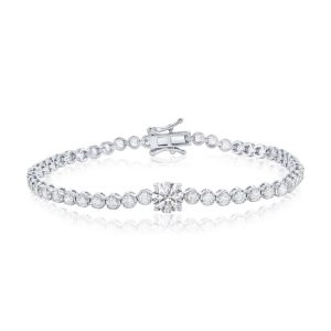 Sterling Silver, 7mm & 4mm Round CZ Tennis Bracelet