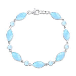 Sterling Silver, Marquise & Round Larimar Bracelet