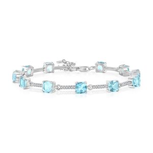 Sterling Silver, Blue Topaz & White Topaz Tennis Bracelet (8.32cttw)