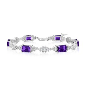 Sterling Silver, Amethyst & White Topaz Bracelet (6.64cttw)