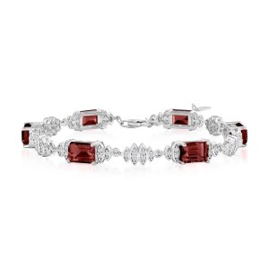 Sterling Silver, Garnet & White Topaz Gemstone Bracelet (7.41cttw)