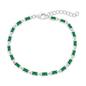 Sterling Silver, Bezel-Set Rectangle Bracelet - Emerald