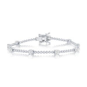 Sterling Silver, Round CZ & Beaded Bracelet