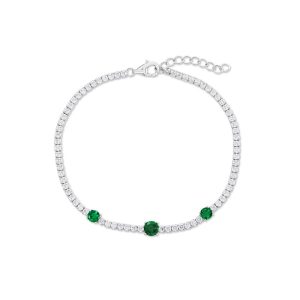 Sterling Silver, Round CZ Tennis Bracelet - Emerald CZ