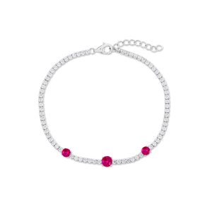 Sterling Silver, Round CZ Tennis Bracelet - Ruby CZ