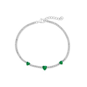 Sterling Silver, Heart CZ Tennis Bracelet - Emerald CZ