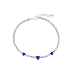 Sterling Silver, Heart CZ Tennis Bracelet - Sapphire CZ