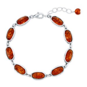 Sterling Silver, Oval Amber Bracelet