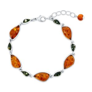 Sterling Silver, Alternating Irregular Shaped Green & Amber Bracelet