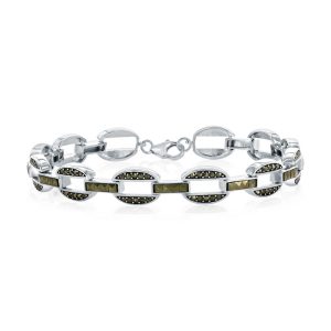 Sterling Silver, Marcasite Oval Link Bracelet
