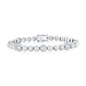 Sterling Silver, Pearl & CZ Beaded Outline Bracelet