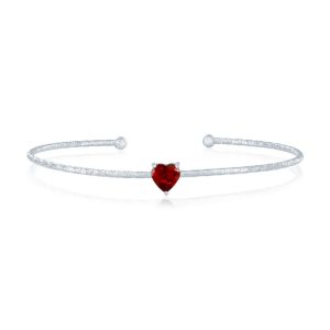 Sterling Silver, 'January' Birthstone CZ Heart Bangle - Garnet