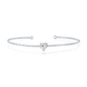 Sterling Silver, 'April' Birthstone CZ Heart Bangle - White CZ