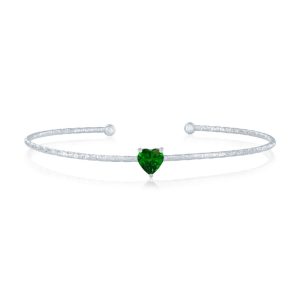 Sterling Silver, 'May' Birthstone CZ Heart Bangle - Emerald