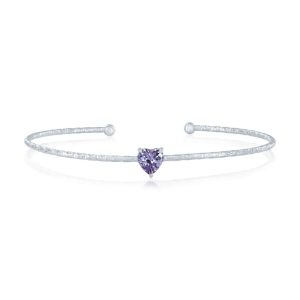 Sterling Silver, 'June' Birthstone CZ Heart Bangle - Lavender