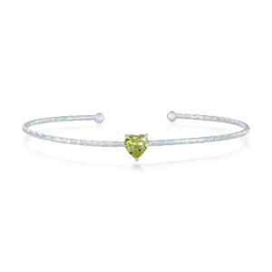 Sterling Silver, 'August' Birthstone CZ Heart Bangle - Peridot