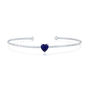 Sterling Silver, 'September' Birthstone CZ Heart Bangle - Sapphire