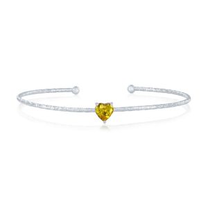 Sterling Silver, 'November' Birthstone CZ Heart Bangle - Citrine