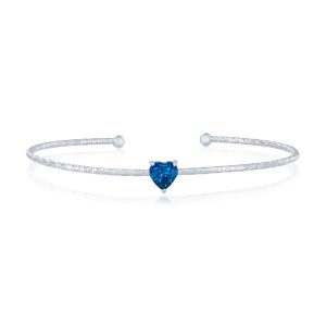Sterling Silver, 'December' Birthstone CZ Heart Bangle - Blue Topaz