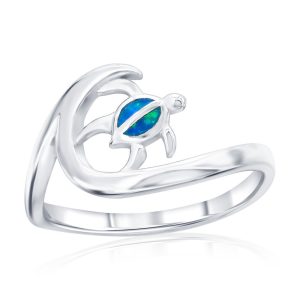 Sterling Silver, Wave and Blue Opal Turtle Ring