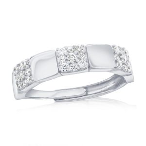 Sterling Silver, Square Polished & Pave CZ Half Eternity Ring