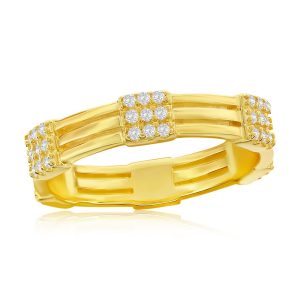 Sterling Silver, Triple Row Square CZ Eternity Ring - Gold Plated