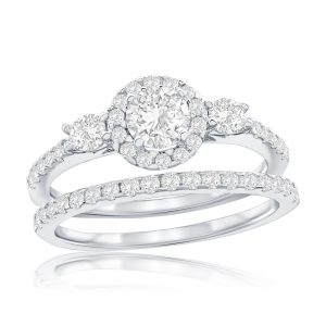 Sterling Silver, Round Halo CZ 2-PC Engagement Ring