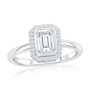 Sterling Silver, Rectangle Halo CZ Ring