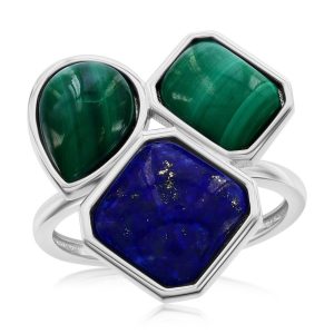 Sterling Silver, Multi-Shaped Malachite & Lapis Ring