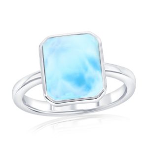 Sterling Silver, Rectangle Larimar Ring