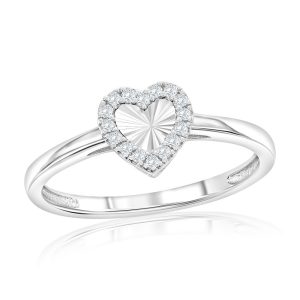 Sterling Silver, D-C Heart, CZ Border Ring