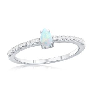 Sterling Silver, White Opal Oval CZ Ring