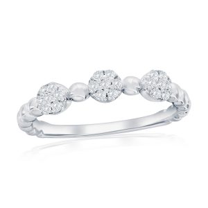 Sterling Silver, Round Pave CZ & Beaded Ring