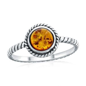 Sterling Silver, Round Amber, Designed Outline Ring