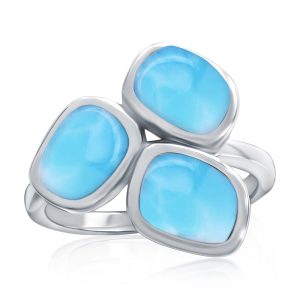 Sterling Silver, Multi Irregular-Shaped Larimar Ring